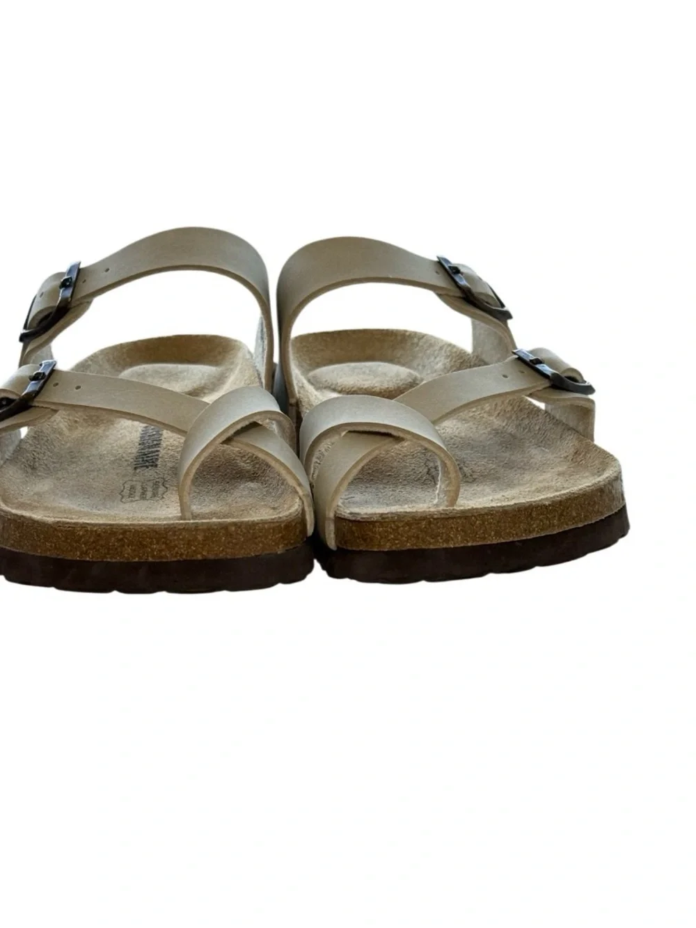 Cushionaire Double Strap Cork Footbed Sandals Beige Size 8